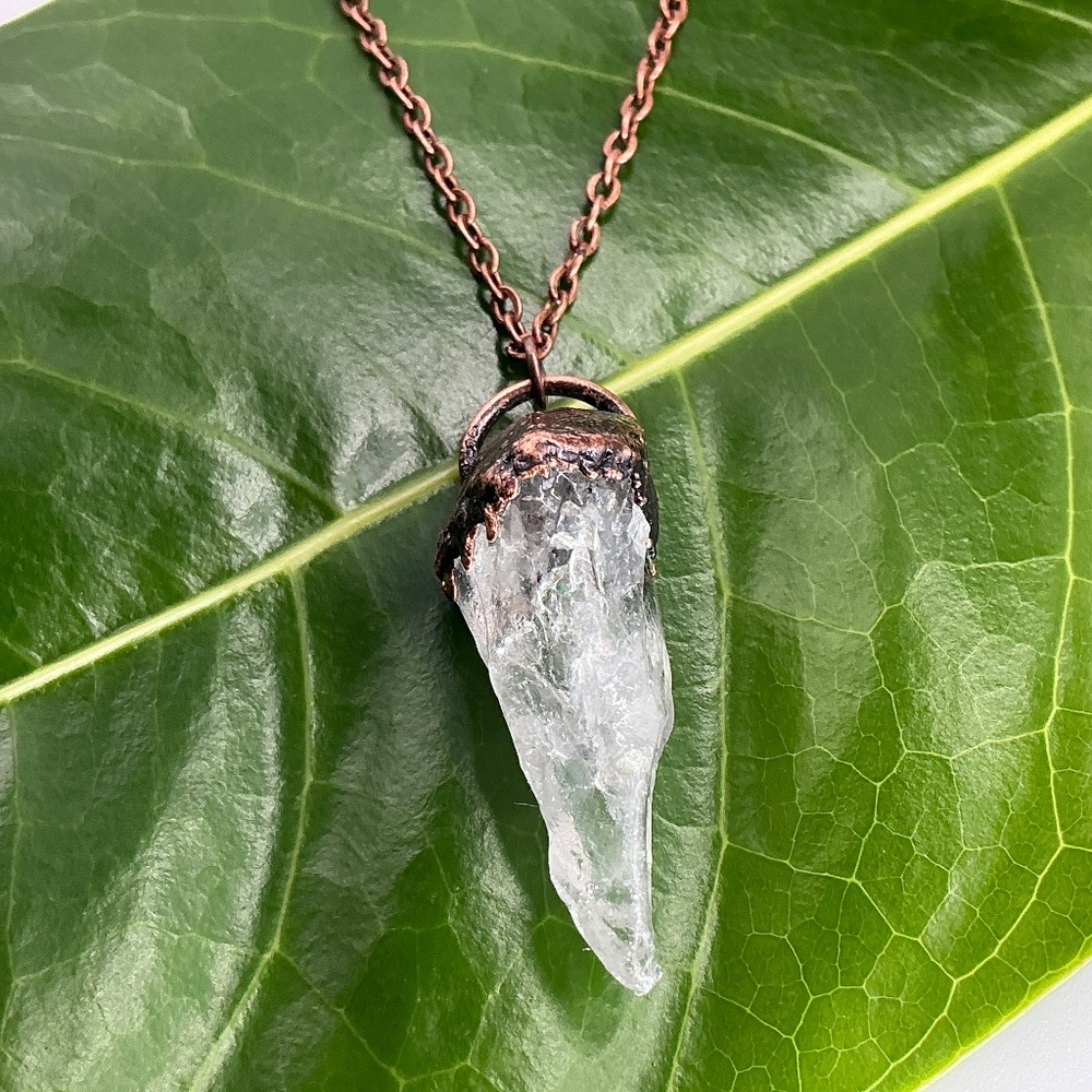 Copper Necklace Quartz Crystal Gem Stone Handmade Jewelry Pendant 20” Chain - Picture 6 of 12